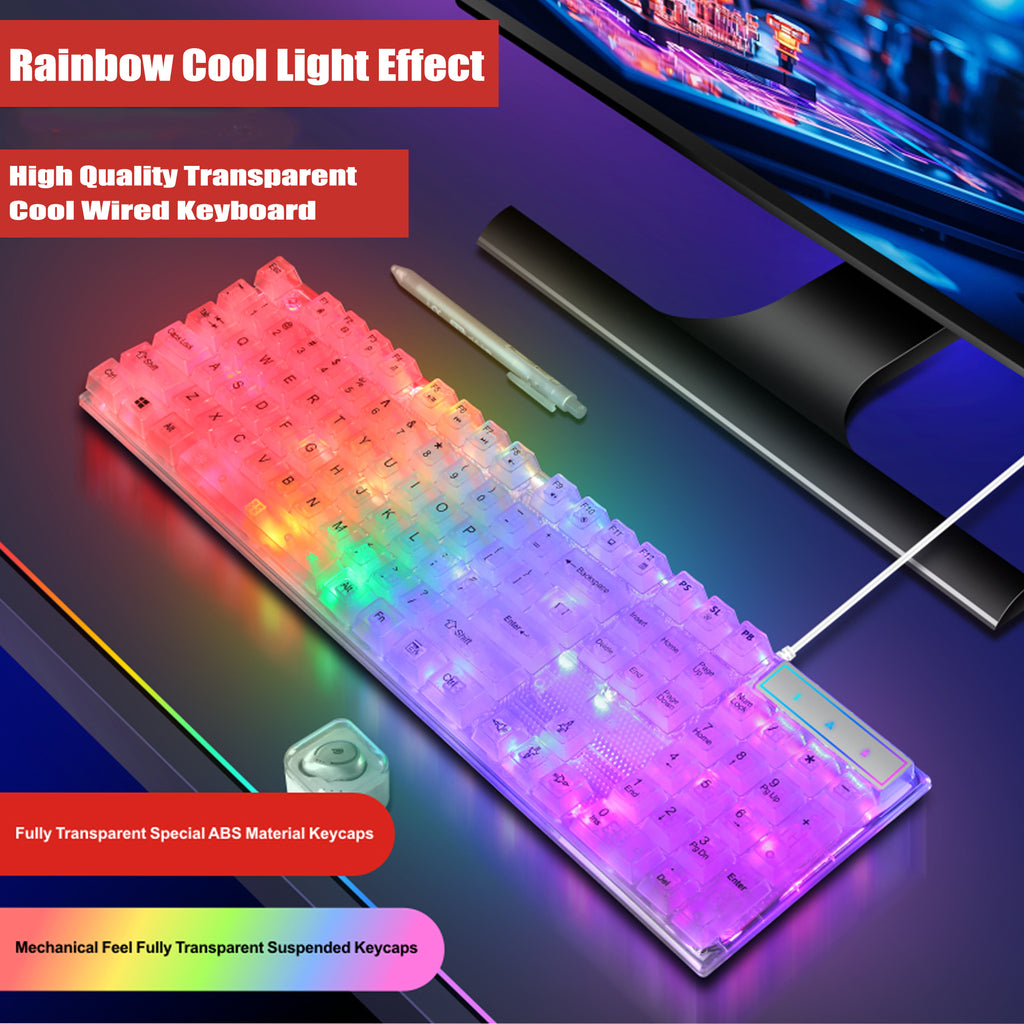 Likaty Transparent Wired Gaming Keyboard, RGB Backlit Mechanical Feel Gaming Keyboard for Windows PC Gamers Desktop Computer Laptop