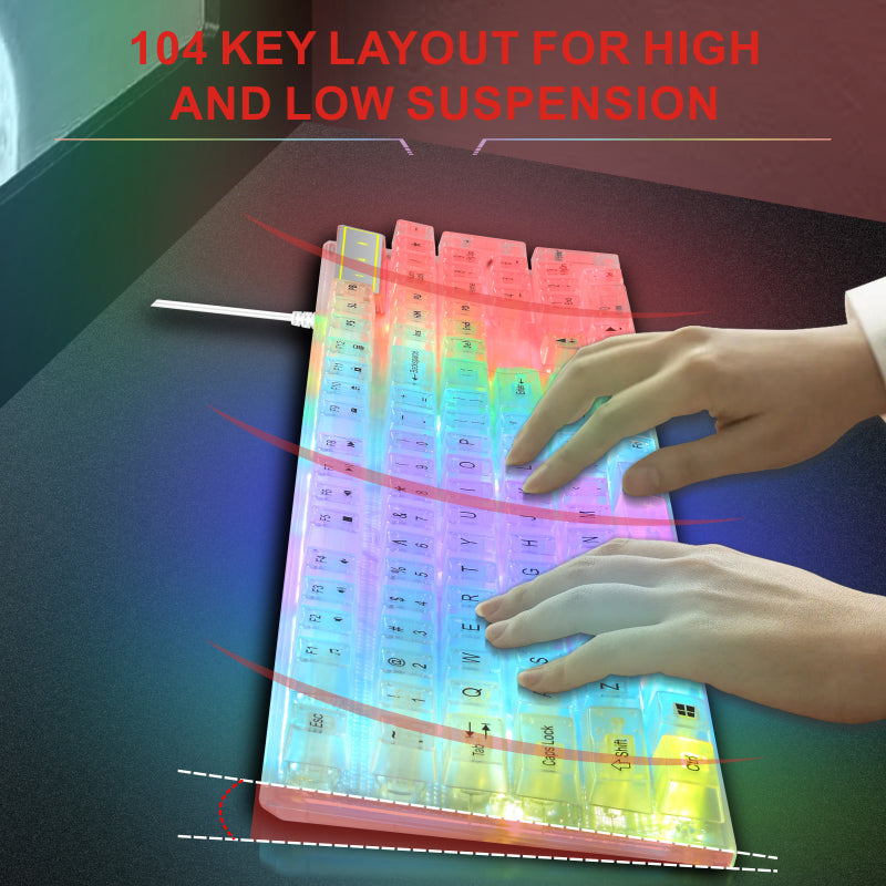 Likaty Transparent Wired Gaming Keyboard, RGB Backlit Mechanical Feel Gaming Keyboard for Windows PC Gamers Desktop Computer Laptop