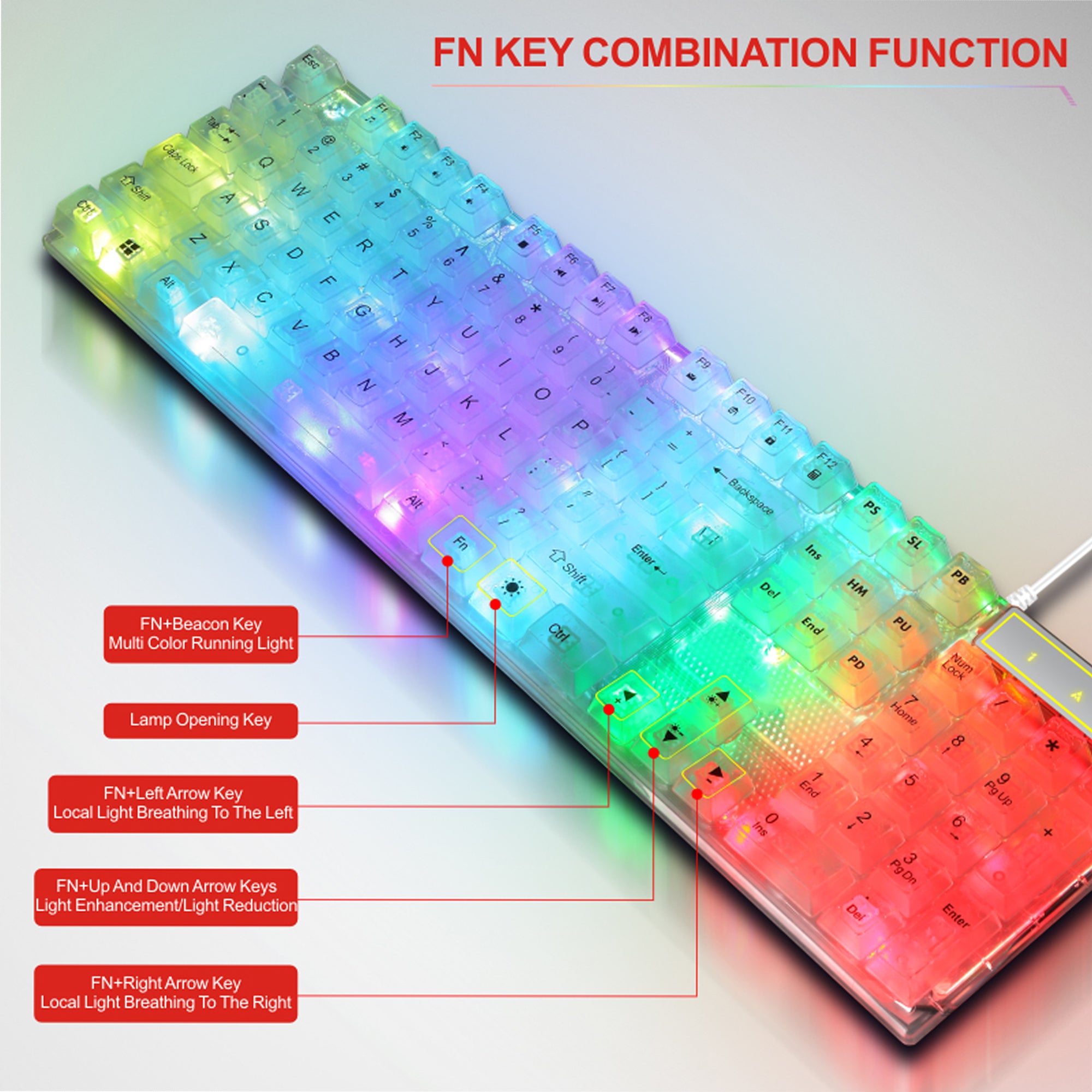 Likaty Transparent Wired Gaming Keyboard, RGB Backlit Mechanical Feel Gaming Keyboard for Windows PC Gamers Desktop Computer Laptop