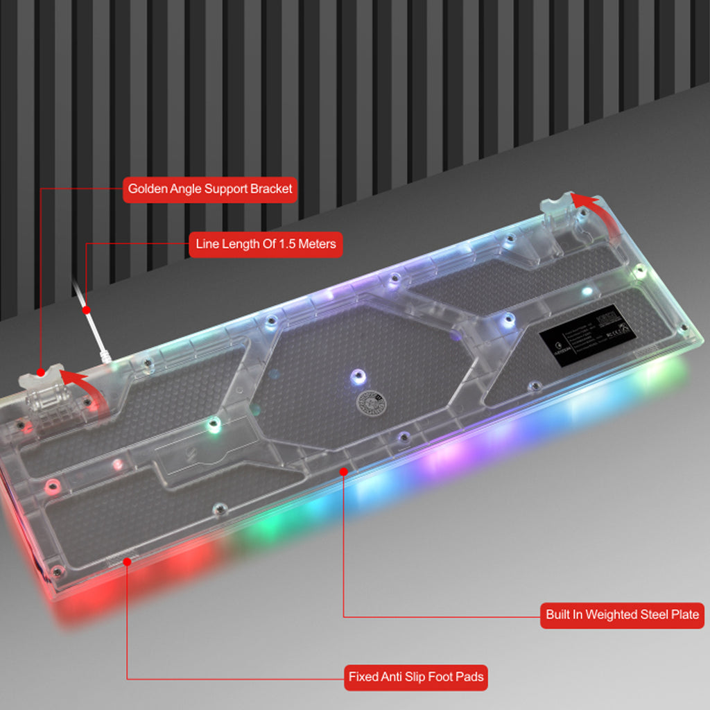 Likaty Transparent Wired Gaming Keyboard, RGB Backlit Mechanical Feel Gaming Keyboard for Windows PC Gamers Desktop Computer Laptop