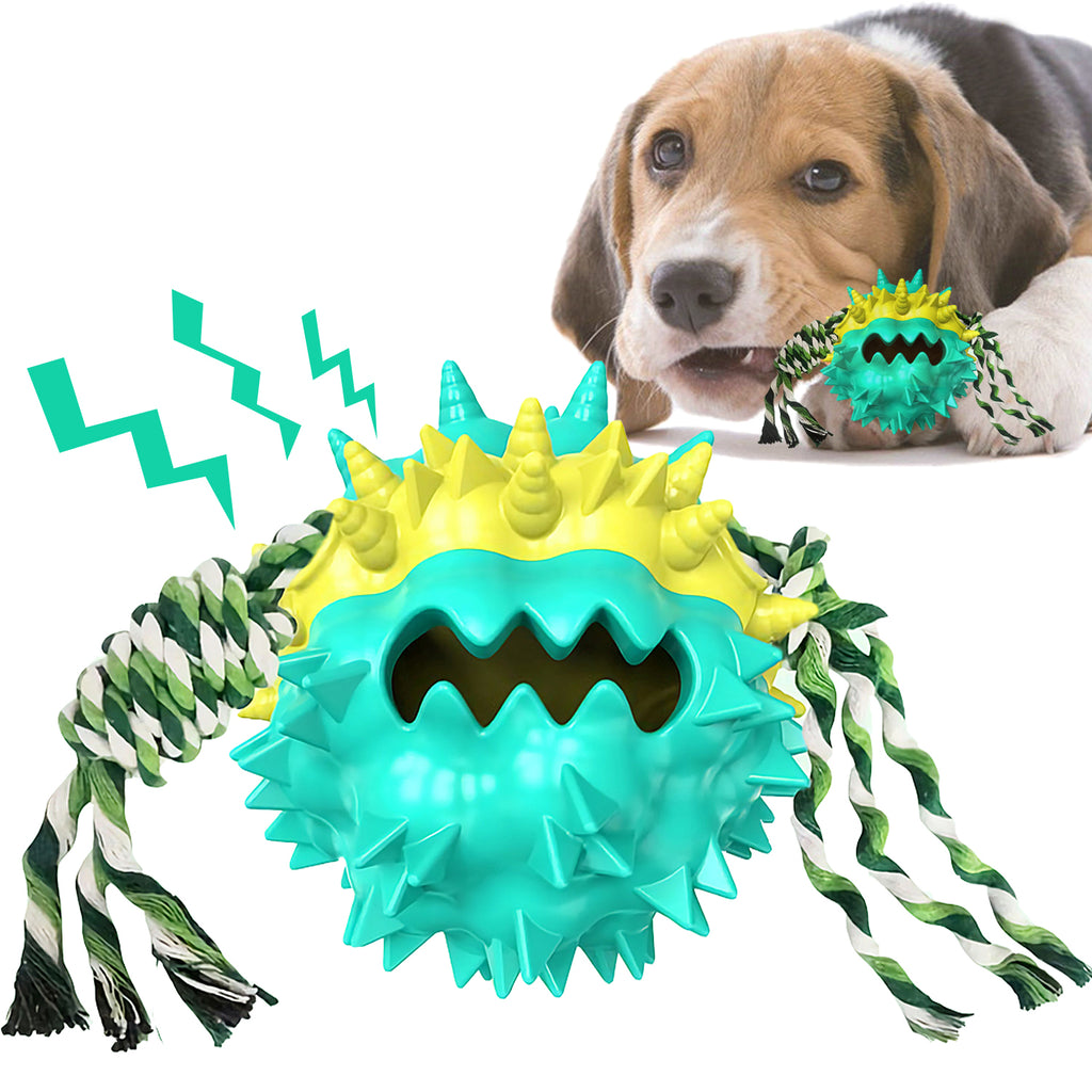 Dog Chew Toys Ball for Aggressive Chewers, Likaty Indestructible Squeaker Dog Toy Puppy Chew Teething Toys for Large Medium Small Dogs,Blue