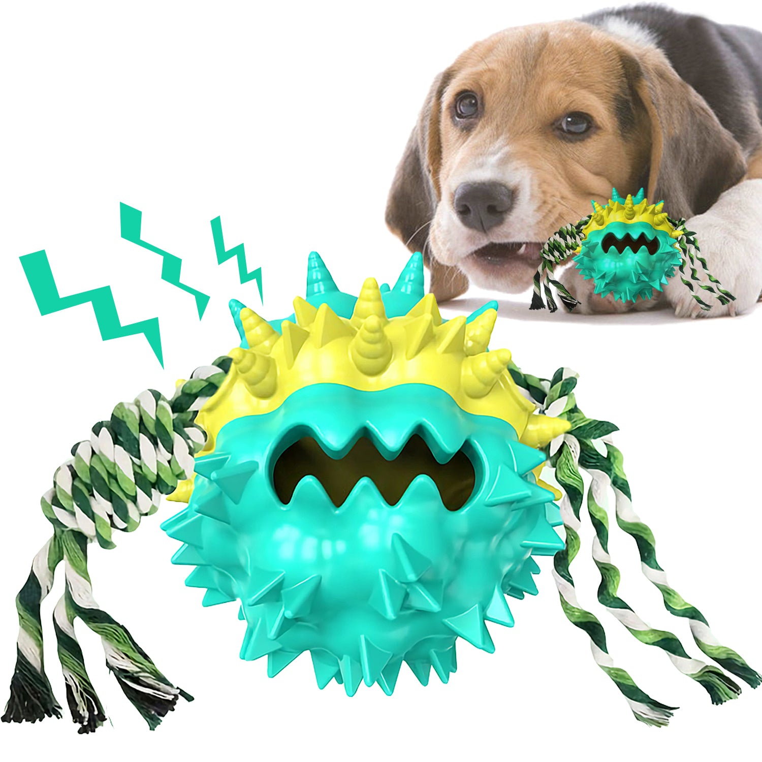 Dog Chew Toys Ball for Aggressive Chewers, Likaty Indestructible Squeaker Dog Toy Puppy Chew Teething Toys for Large Medium Small Dogs,Blue