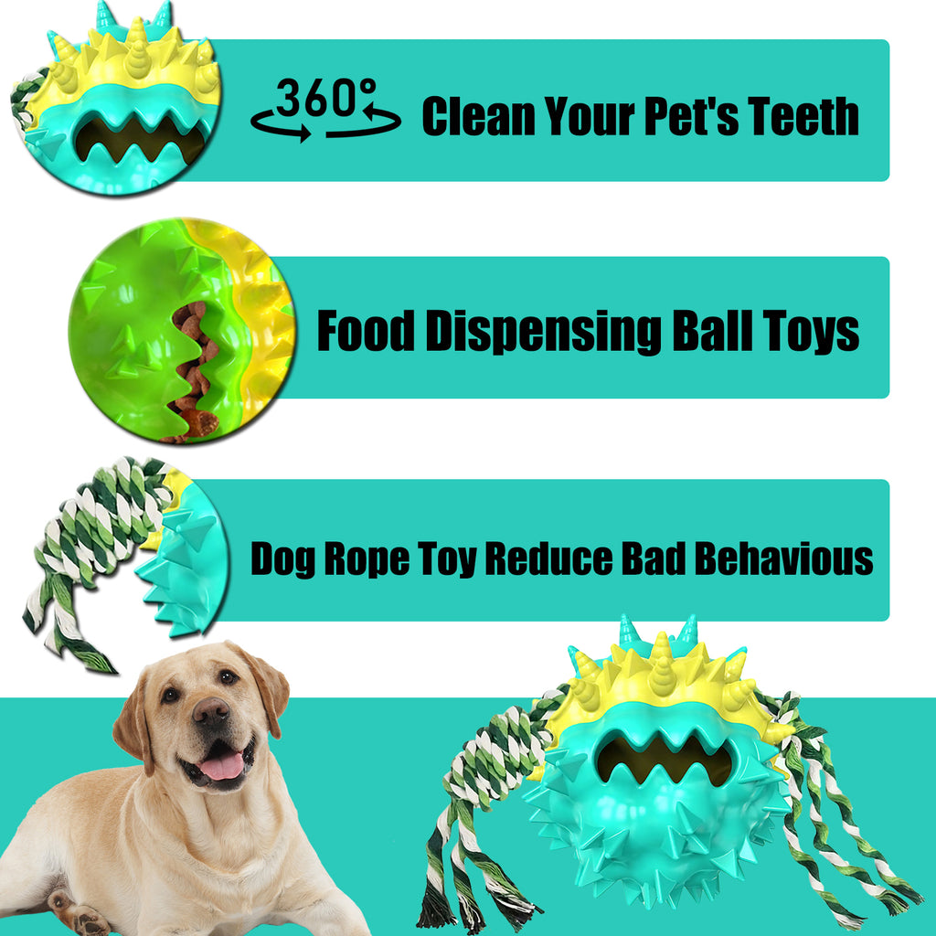 Dog Chew Toys Ball for Aggressive Chewers, Likaty Indestructible Squeaker Dog Toy Puppy Chew Teething Toys for Large Medium Small Dogs,Blue
