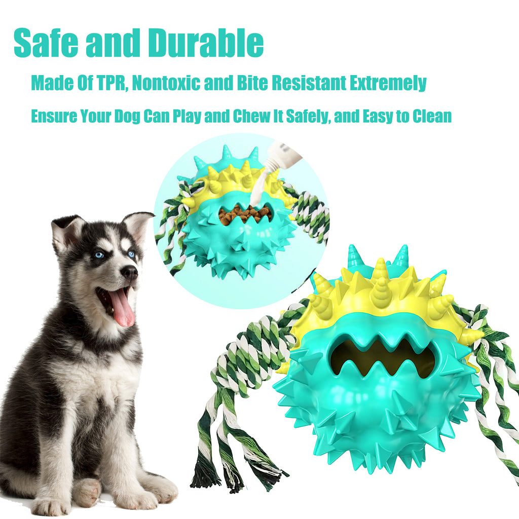 Dog Chew Toys Ball for Aggressive Chewers, Likaty Indestructible Squeaker Dog Toy Puppy Chew Teething Toys for Large Medium Small Dogs,Blue