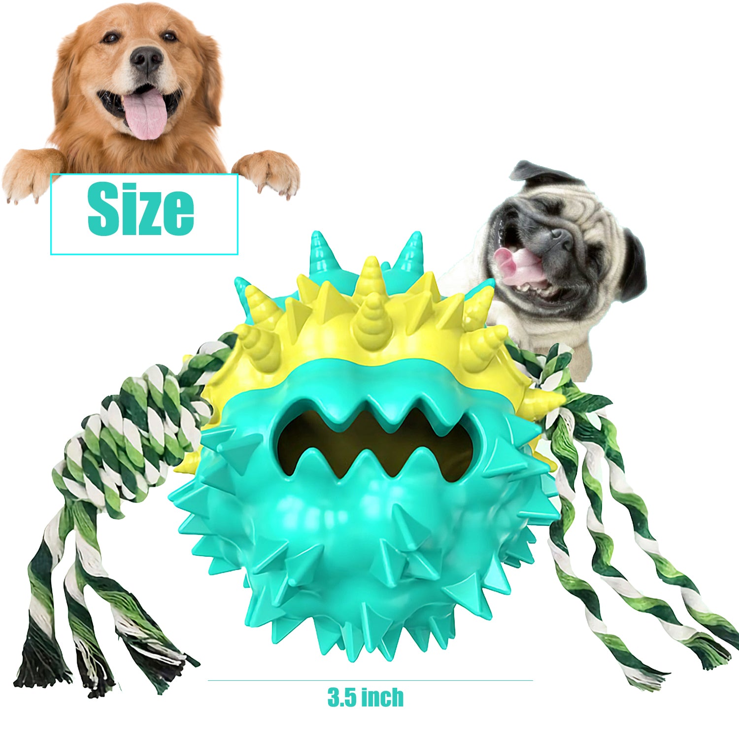 Dog Chew Toys Ball for Aggressive Chewers, Likaty Indestructible Squeaker Dog Toy Puppy Chew Teething Toys for Large Medium Small Dogs,Blue