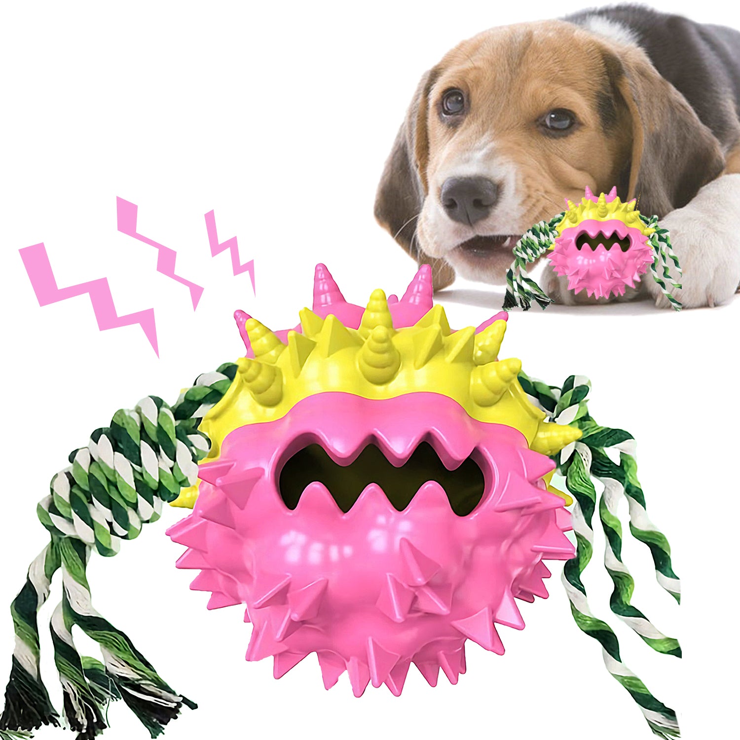 Dog Chew Toys Ball for Aggressive Chewers, Likaty Indestructible Squeaker Dog Toy Puppy Chew Teething Toys for Large Medium Small Dogs,Blue