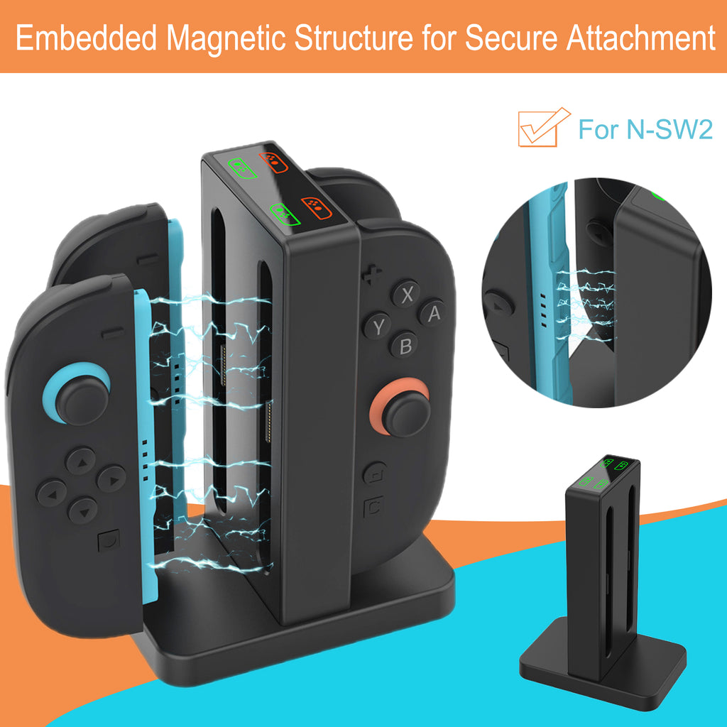 Charging Dock for Nintendo Switch 2 Joy-Cons, Supports Dual-Direction Charging Magnetic Controller Charger Stand Station Compatible with Switch 2 Joy-Con Accessories, Black