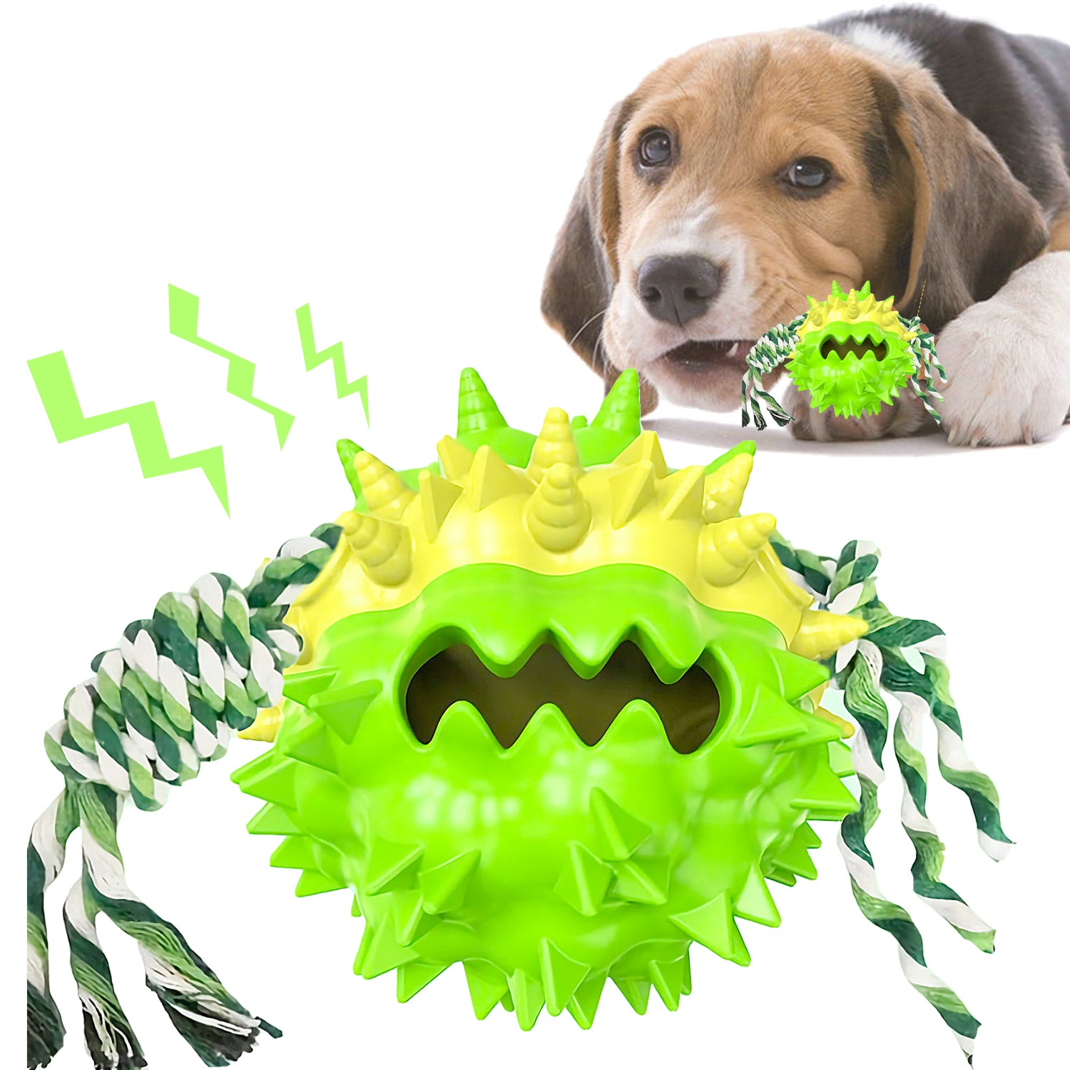 Dog Chew Toys Ball for Aggressive Chewers, Likaty Indestructible Squeaker Dog Toy Puppy Chew Teething Toys for Large Medium Small Dogs,Blue
