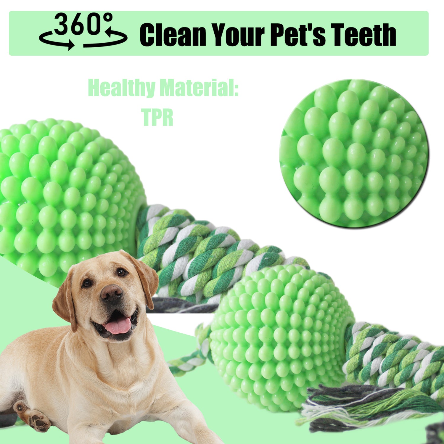 Dog Chew Toys for Aggressive Chewers, Likaty Indestructible Rope Dog Ball Toy Puppy Chew Teething Toys for Large Medium Small Dogs, Green