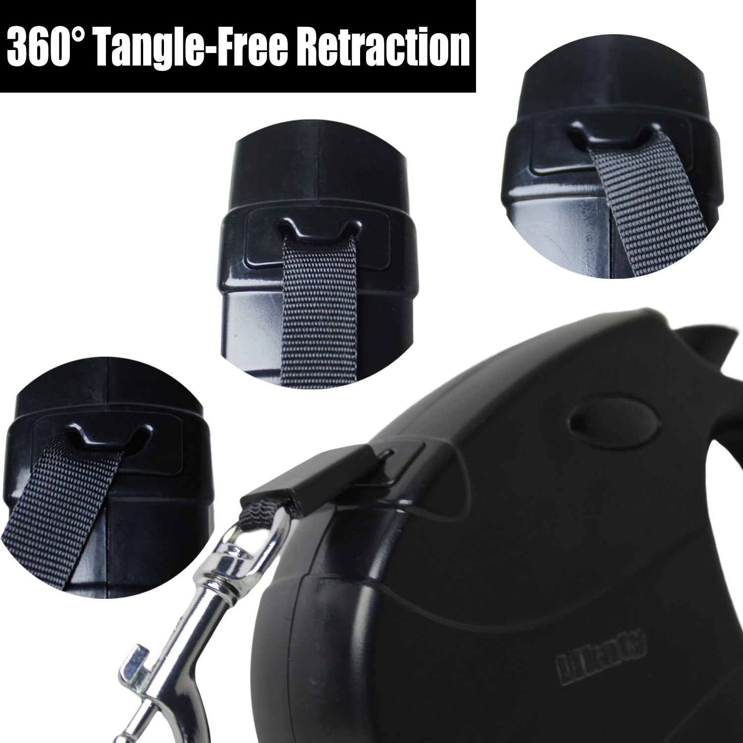 Likaty Heavy Duty Retractable Dog Leash, 16ft Durable Flex Rope with Non-Slip Grip for Dogs up to 77 lbs, Black