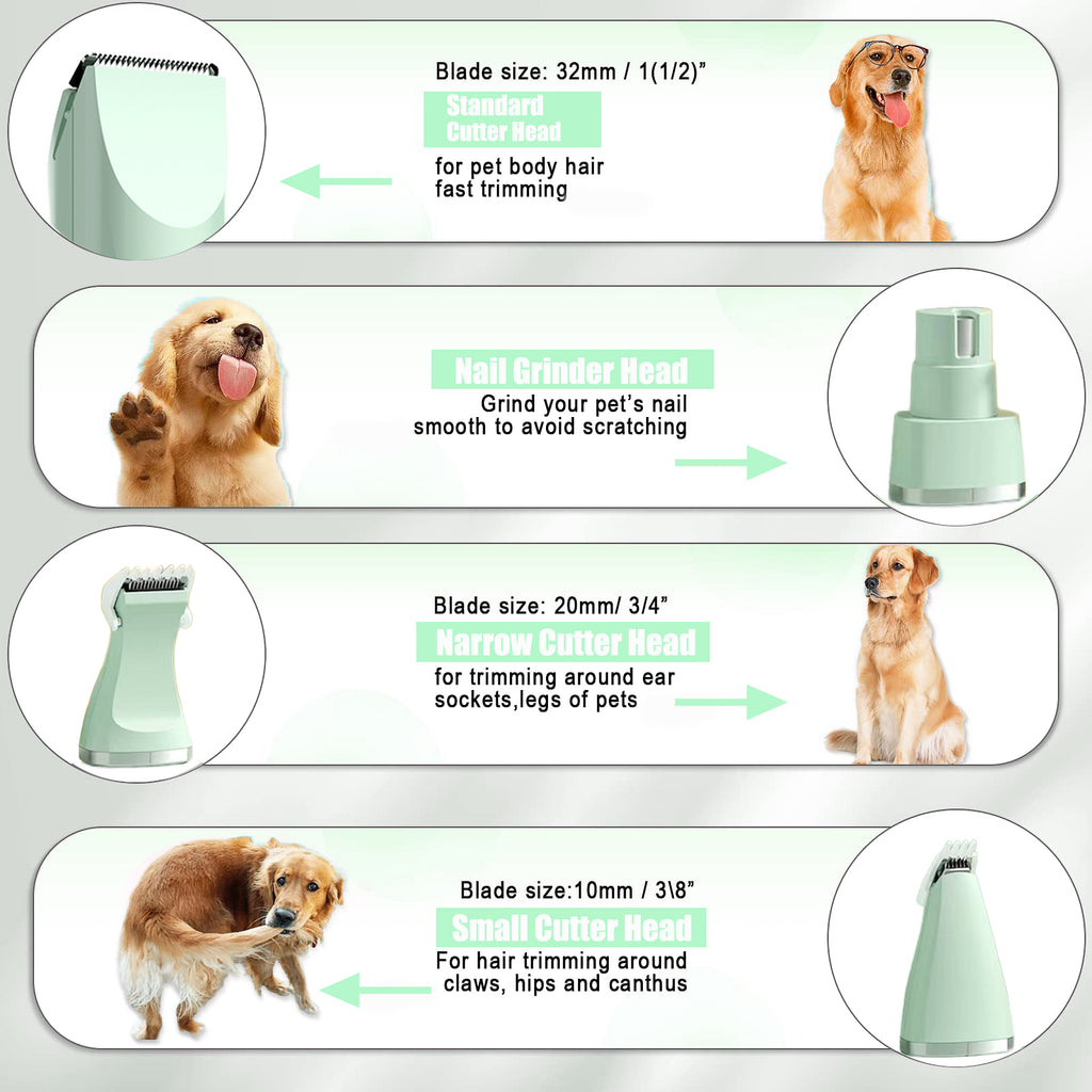 Dogs Hair Clippers Grooming Kit with Nail Grinder, Likaty 4 in 1 Cordless Electric Trimmer Low Noise USB Rechargeable Pet Clippers for Small and Large Dogs Cats Animals