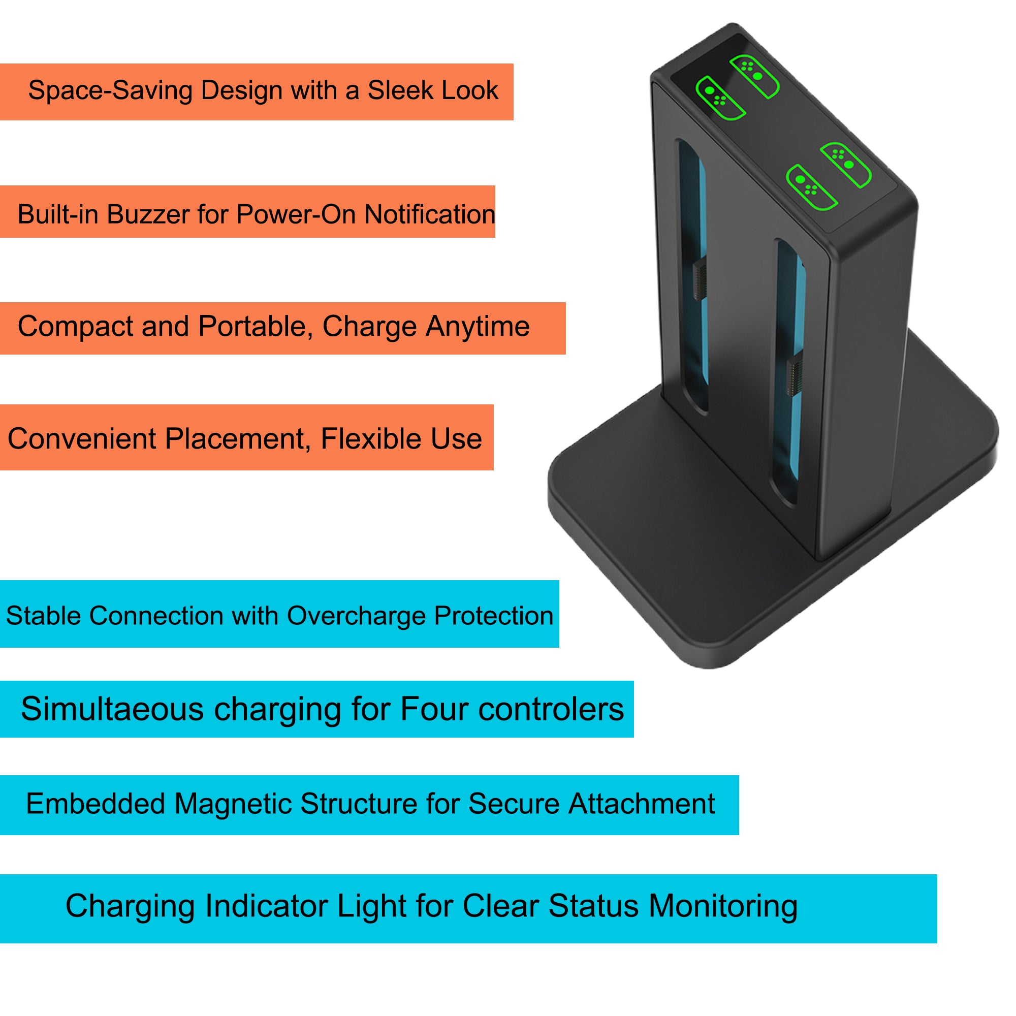 Charging Dock for Nintendo Switch 2 Joy-Cons, Supports Dual-Direction Charging Magnetic Controller Charger Stand Station Compatible with Switch 2 Joy-Con Accessories, Black