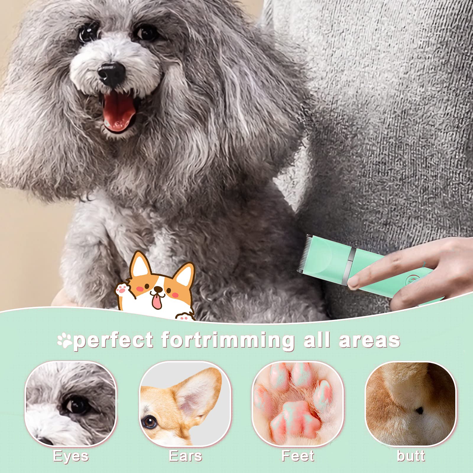 Dogs Hair Clippers Grooming Kit with Nail Grinder, Likaty 4 in 1 Cordless Electric Trimmer Low Noise USB Rechargeable Pet Clippers for Small and Large Dogs Cats Animals