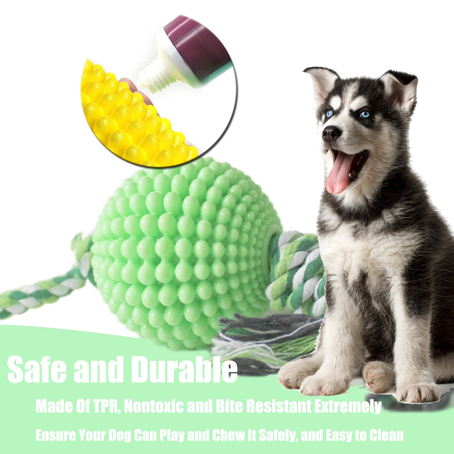 Dog Chew Toys for Aggressive Chewers, Likaty Indestructible Rope Dog Ball Toy Puppy Chew Teething Toys for Large Medium Small Dogs, Green