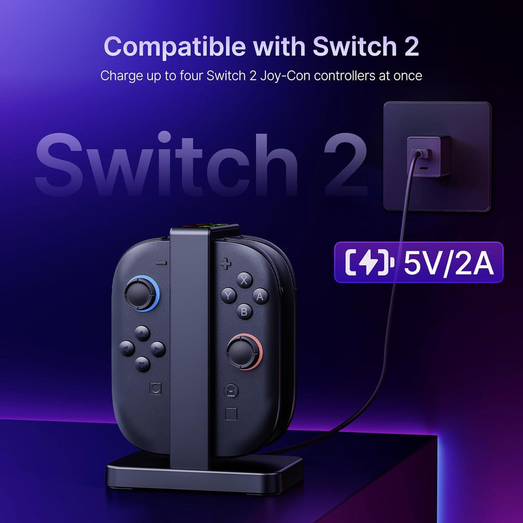 Charging Dock for Nintendo Switch 2 Joy-Cons, Supports Dual-Direction Charging Magnetic Controller Charger Stand Station Compatible with Switch 2 Joy-Con Accessories, Black