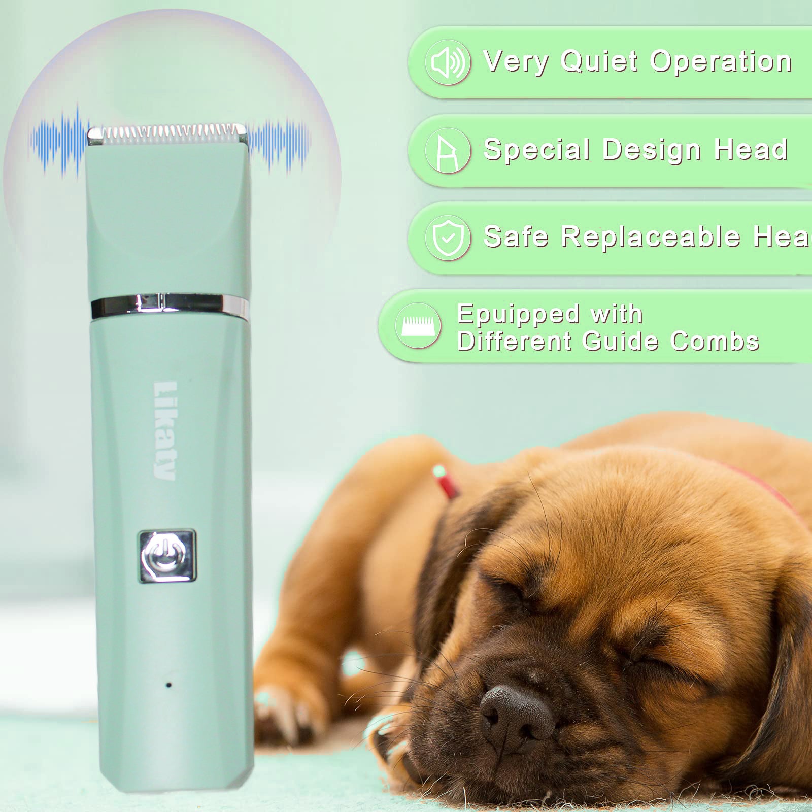 Dogs Hair Clippers Grooming Kit with Nail Grinder, Likaty 4 in 1 Cordless Electric Trimmer Low Noise USB Rechargeable Pet Clippers for Small and Large Dogs Cats Animals