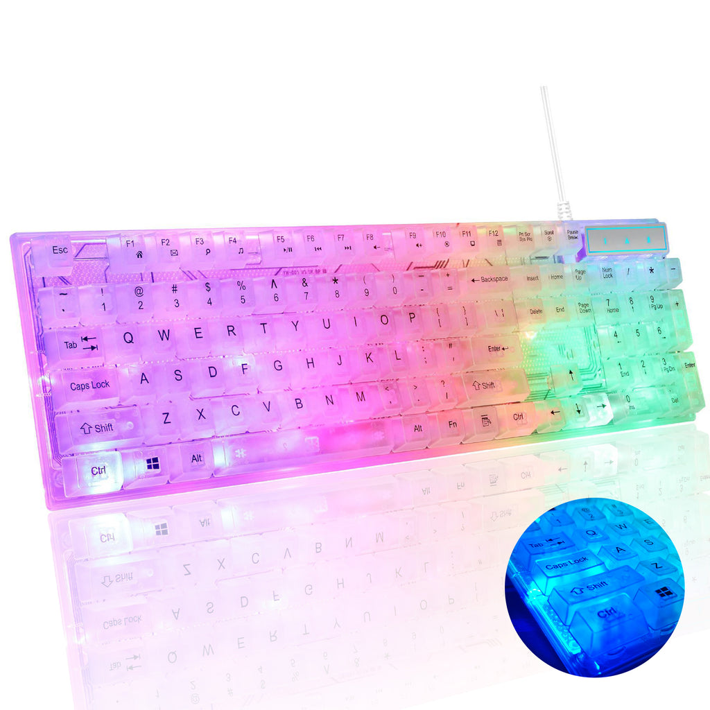 Likaty Transparent Wired Gaming Keyboard, RGB Backlit Mechanical Feel Gaming Keyboard for Windows PC Gamers Desktop Computer Laptop