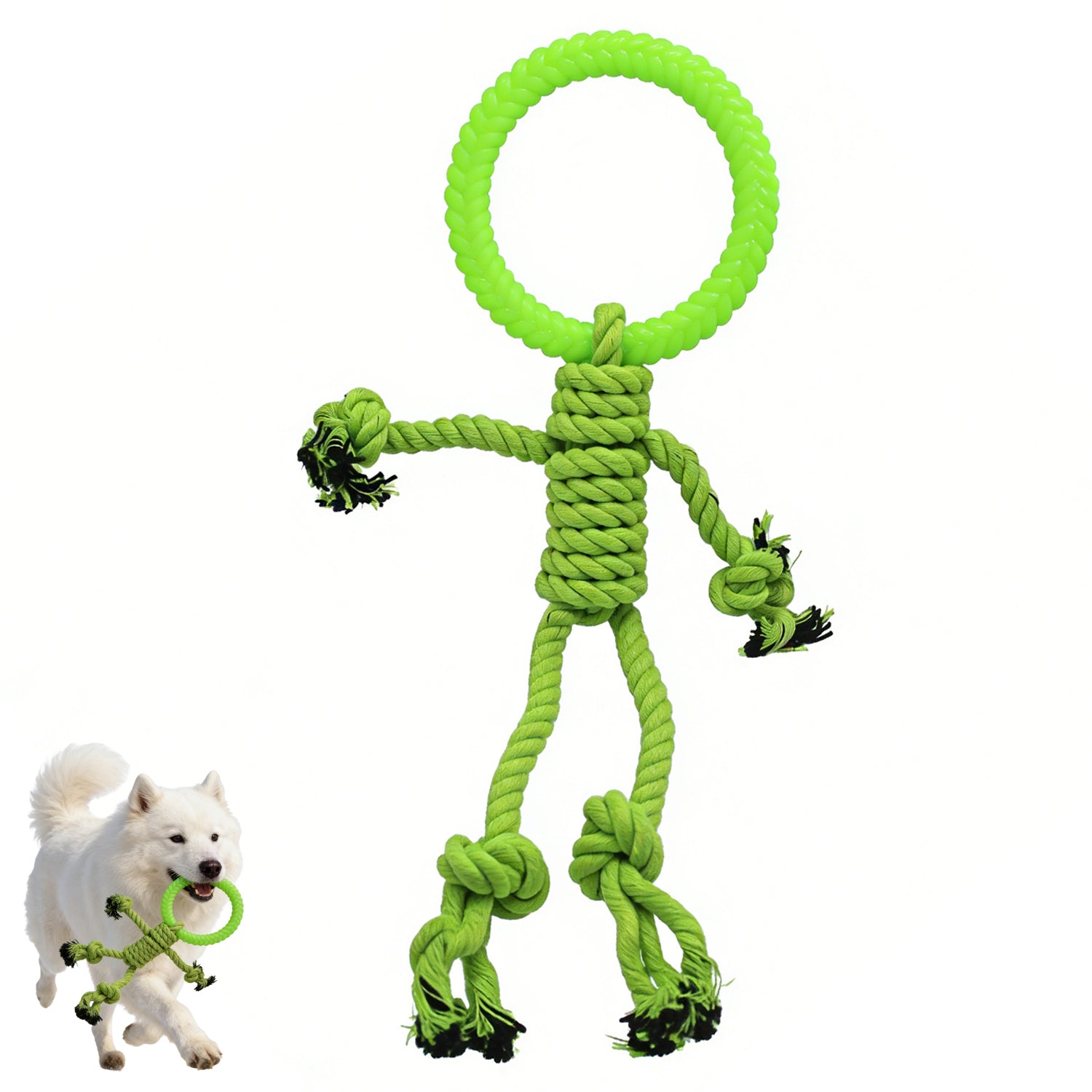 Likaty Dog Chew Toys for Aggressive Chewers, Indestructible Rope Dog Toy Puppy Chew Teething Toys for Large Medium Small Dogs, Green