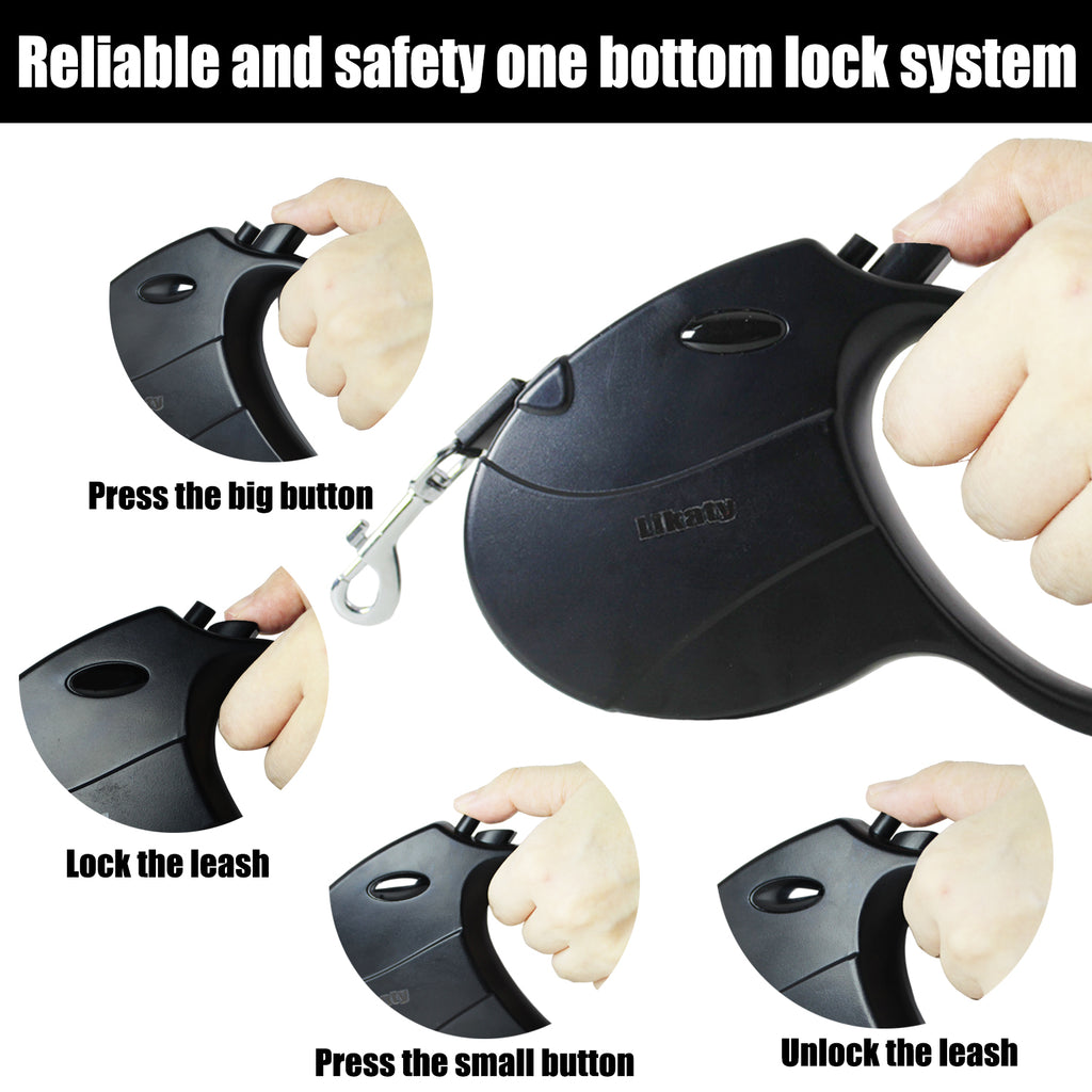 Likaty Heavy Duty Retractable Dog Leash, 16ft Durable Flex Rope with Non-Slip Grip for Dogs up to 77 lbs, Black